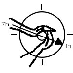 Les deux mains sont positionnées de part et d'autre de la balle selon un axe passant par le centre de celle-ci et exercent une pression opposée